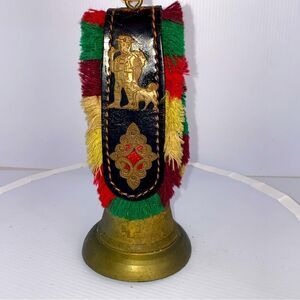 Vintage Brass Cow Bell Made In Switzerland Man And Dog Design